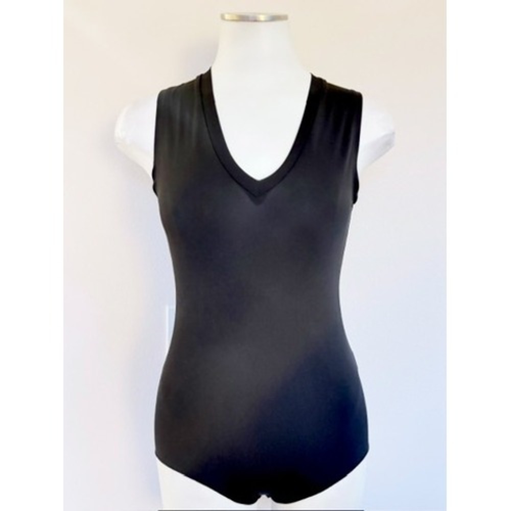 Ripley Rader Black V-Neck Sleeveless Bodysuit Size 2 Made in LA Viscose Blend